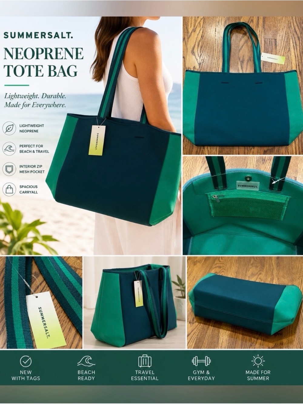 summersalt Two-Tone Neoprene Tote in Teal and Green